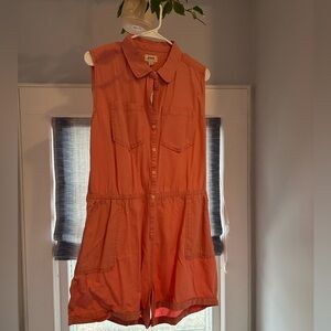 Large Pact chambray romper in Pink Sand